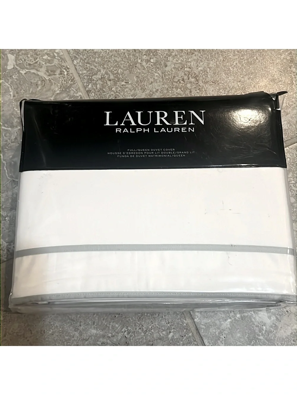 Lauren Ralph Lauren Spencer Sateen Border Duvet Cover WhiteSage, NWT, Full/Queen